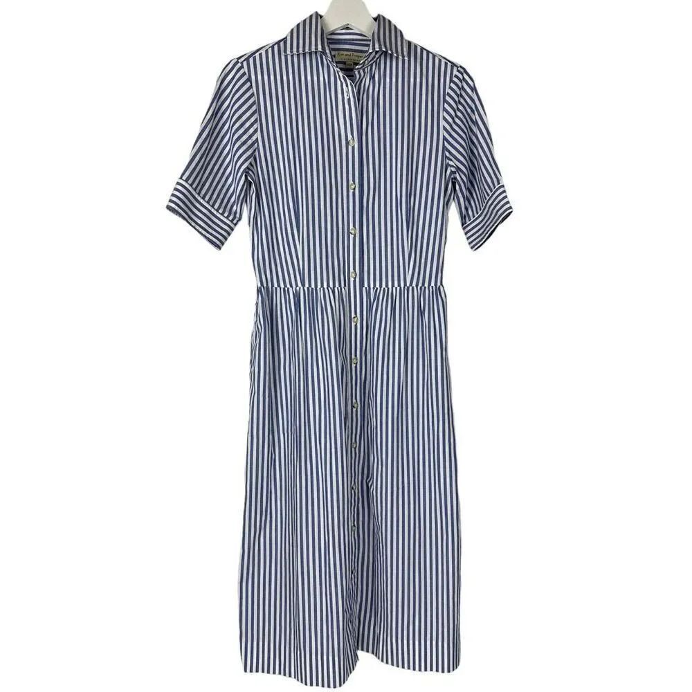 Kim and Proper Casey Stripe Midi Shirt Dress size XXS Blue & White Cotton